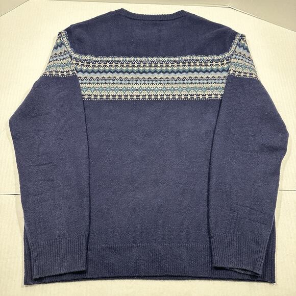 J.Crew Men’s Large 100% Lambswool Sweater Navy Fair Isle Pullover Crewneck Ski - Picture 6 of 8